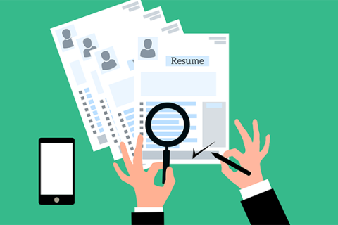 graphic of someone reviewing resumes