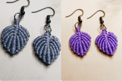 two pairs of handmade macramé leaf earrings with French wires