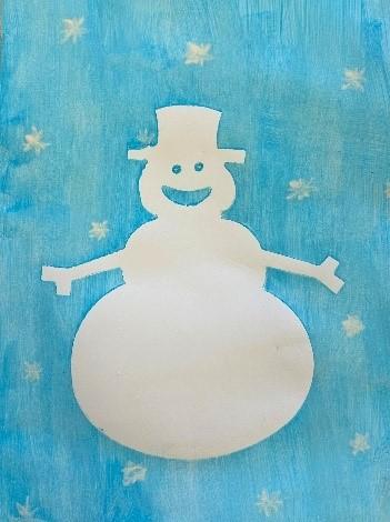 white snowman, blue background