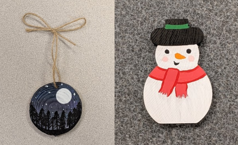 night sky ornament and snowman figurine