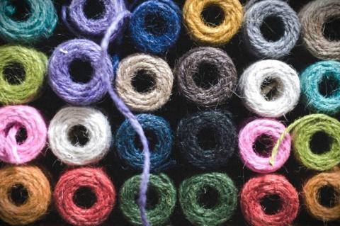 Spools of yarn