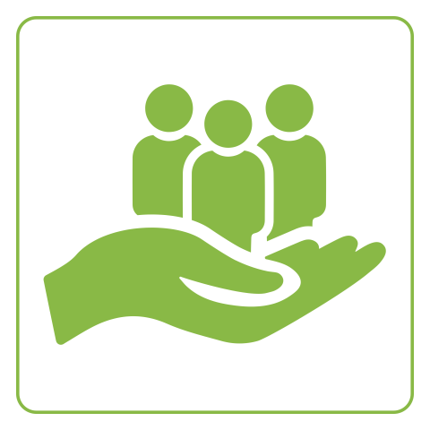 People resting in the palm of a hand, seen as a symbol of community.